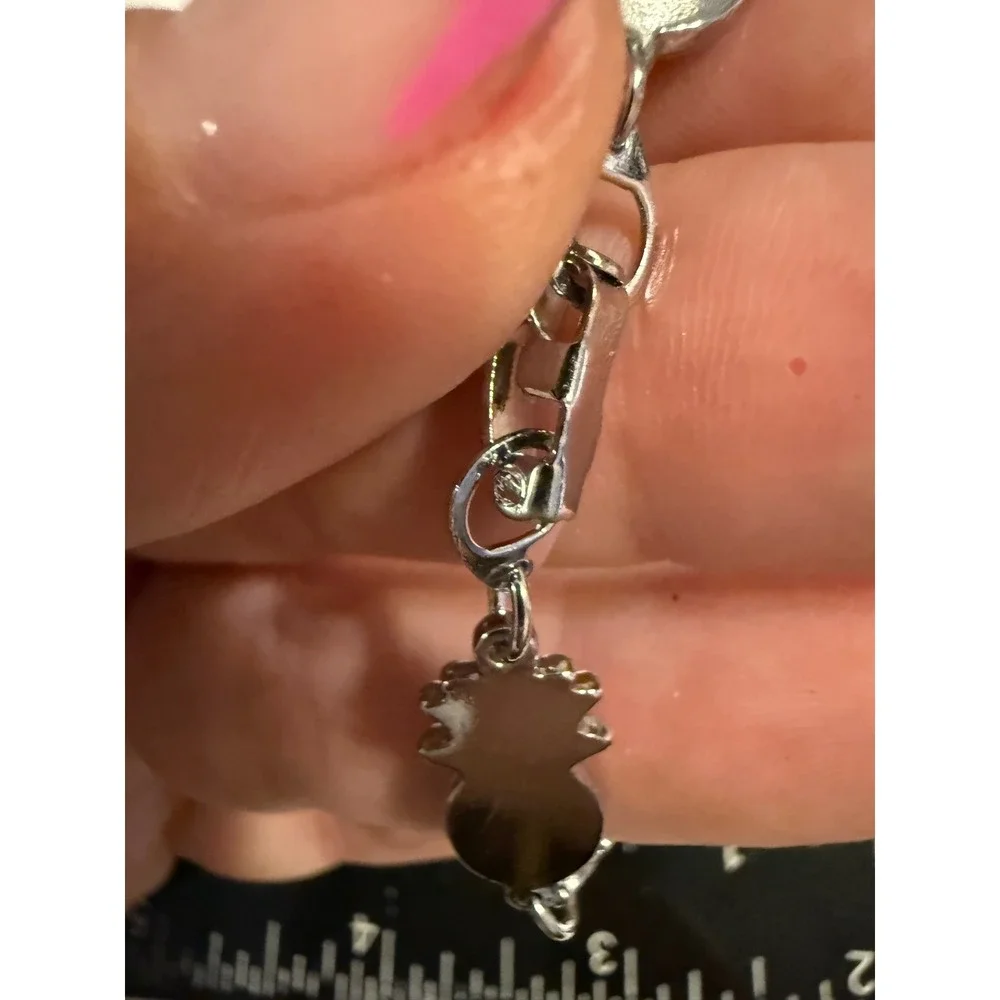 Silver Tone Blue Pineapple Bracelet Tropical Cabochon Fold Over Clasp 7.25in